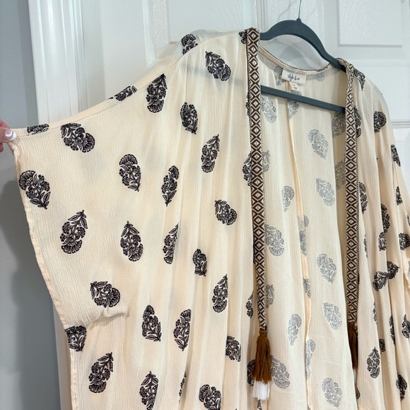 Style & Co. Open Front Cardigan Kimono 2X Tassel Beachy Vacay Travel Boho Cream - Picture 3 of 16